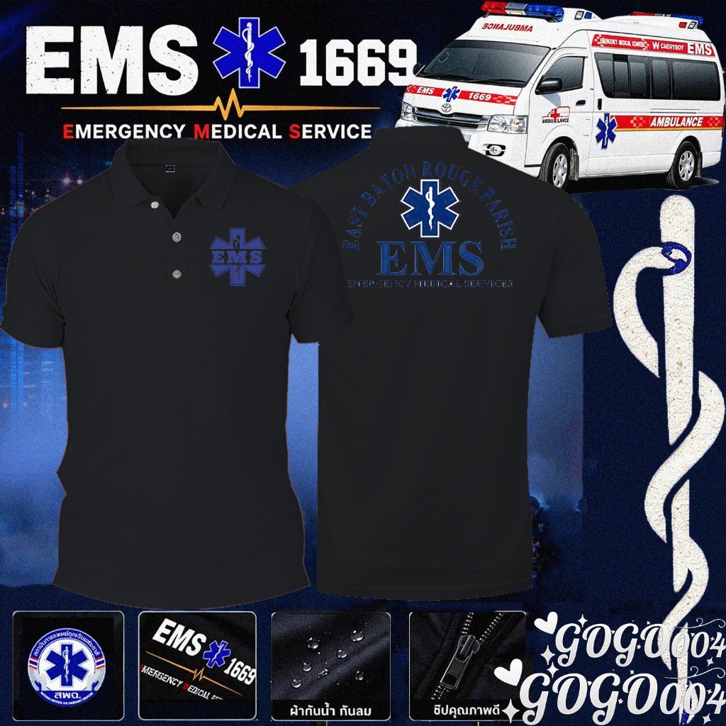 เสื้อโปโล EMS 1669 บริการการแพทย์ฉุกเฉิน (EMS) Cotton Polo T-shirt ผ้าที่ระบายอากาศได้ดีและทนทาน พร้