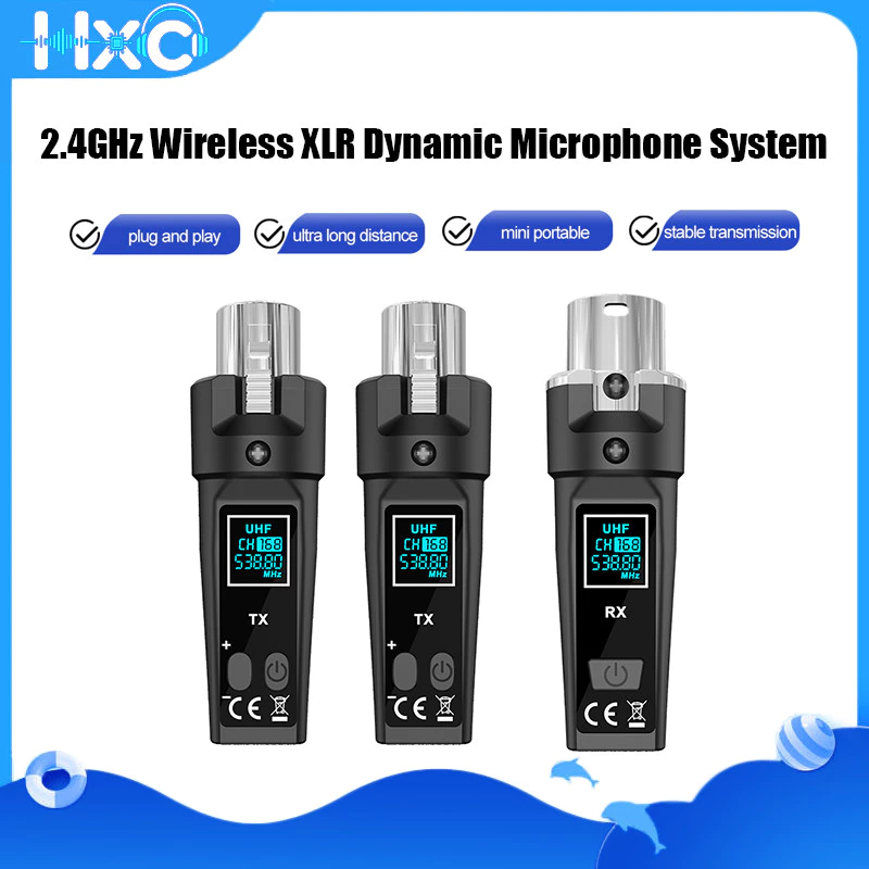 ระบบไมโครโฟนไดนามิก XLR ไร้สาย 2.4GHz พร้อมตัวรับสัญญาณเครื่องส่งสัญญาณช่วง 50 ม. สําหรับระบบกีตาร์ PA