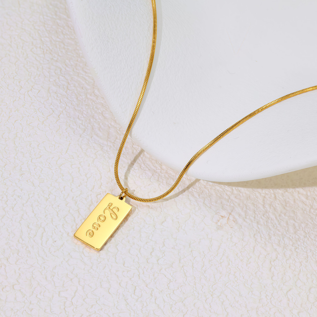 Minimalist Vacuum Plating Gold Titanium Steel Necklace love Letter Small Square Brand Snake Bone Nec