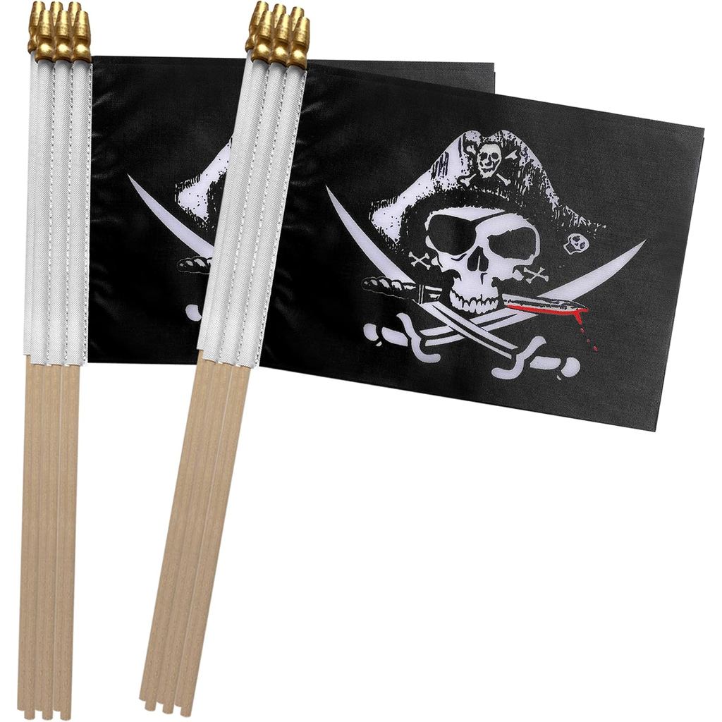 TSMD Pirate Dead Mans Chest Jolly Roger Stick Flag ขนาดเล็กมินิมือถือธง,5x8 นิ้ว,12 แพ็ค