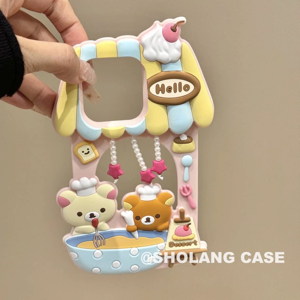 สามมิติขนมหมีสาว Rilakkuma iphone17promax เคสโทรศัพท์ Apple 16 ซิลิโคน 14 รวมทุกอย่าง 13 กันกระแทก 1