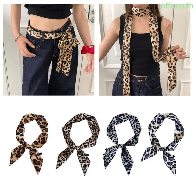 Cen Modern Leopard Designed Slim Scarf ตกแต่ง Headscarf แฟชั่นผม Wrap ผ้าพันคอ