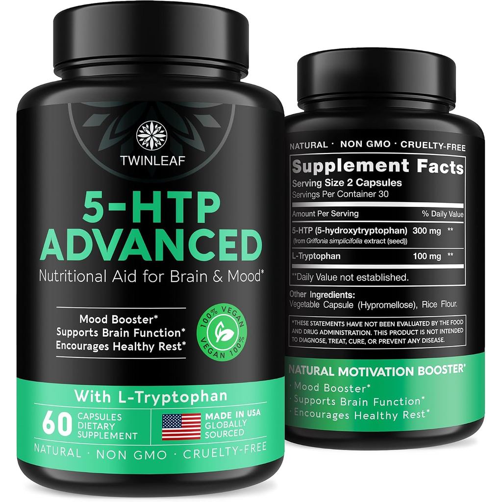 อาหารเสริม HTP 5 สําหรับ Mood Support* - 400 มก. 5-HTP & L-Tiptophan 60 แคป | รองรับ Positive Mood* 