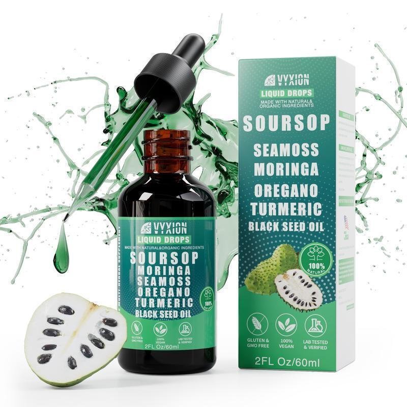 ซื้อสองแถมหนึ่งVYXION Pure Soursop 10 in 1 Liquid Drops Extract - Seamoss,Muringa,Black Seed Oil,Tur