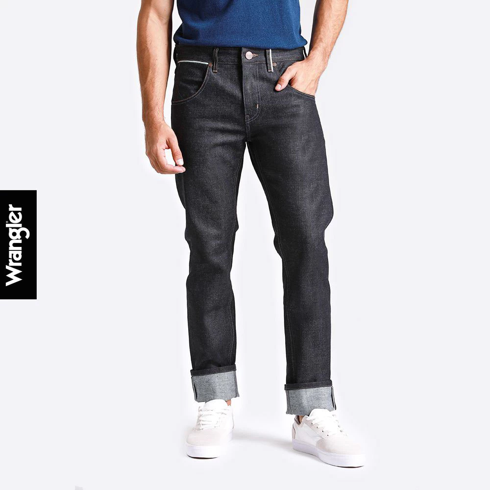 WRANGLER กางเกงยีนส์ผู้ชาย (ริมน้ำเงิน) คอลเลคชั่น Original Wrangler เอวกลาง ทรงตรง รุ่น WR F123MGREN02 สียีนส์
