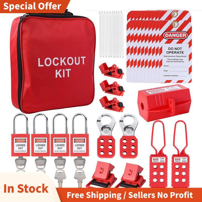 Lockout Tagout Kit, Electric -Kit with Circuit Breaker Lockout, Lockout Hasps, Lock Out Tags Multi-P