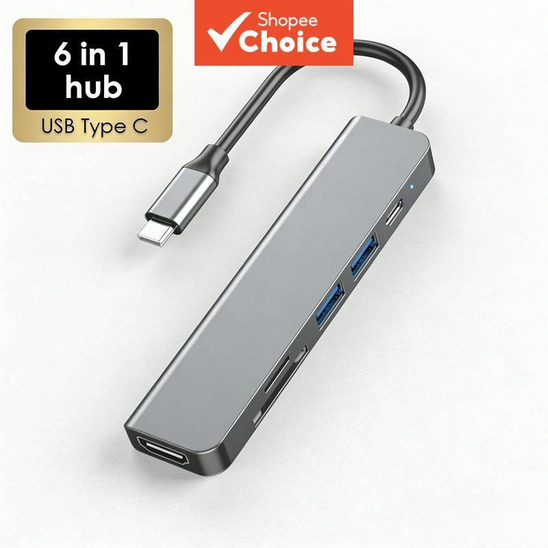 ฮับ USB C 6 พอร์ต มีพอร์ต HDMI รองรับการชาร์จ PD พร้อมอ่านการ์ด SD/TF สําหรับ MacBook/PC/โทรศัพท์
