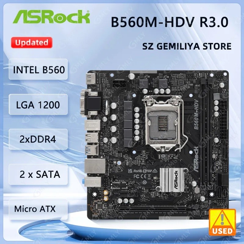 ASROCK B560M-HDV R3.0 เมนบอร์ด Intel B560 LGA1200 DDR4 64GB Micro ATX รองรับ I7-11700 I3-10325 I3-10