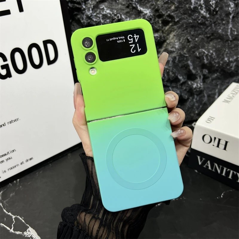 Gradient พับแม่เหล็กเคสโทรศัพท์สําหรับ Samsung Galaxy Z Flip7 Flip3 Flip4 Flip5 Flip6 ไร้สายชาร์จซิลิโคน