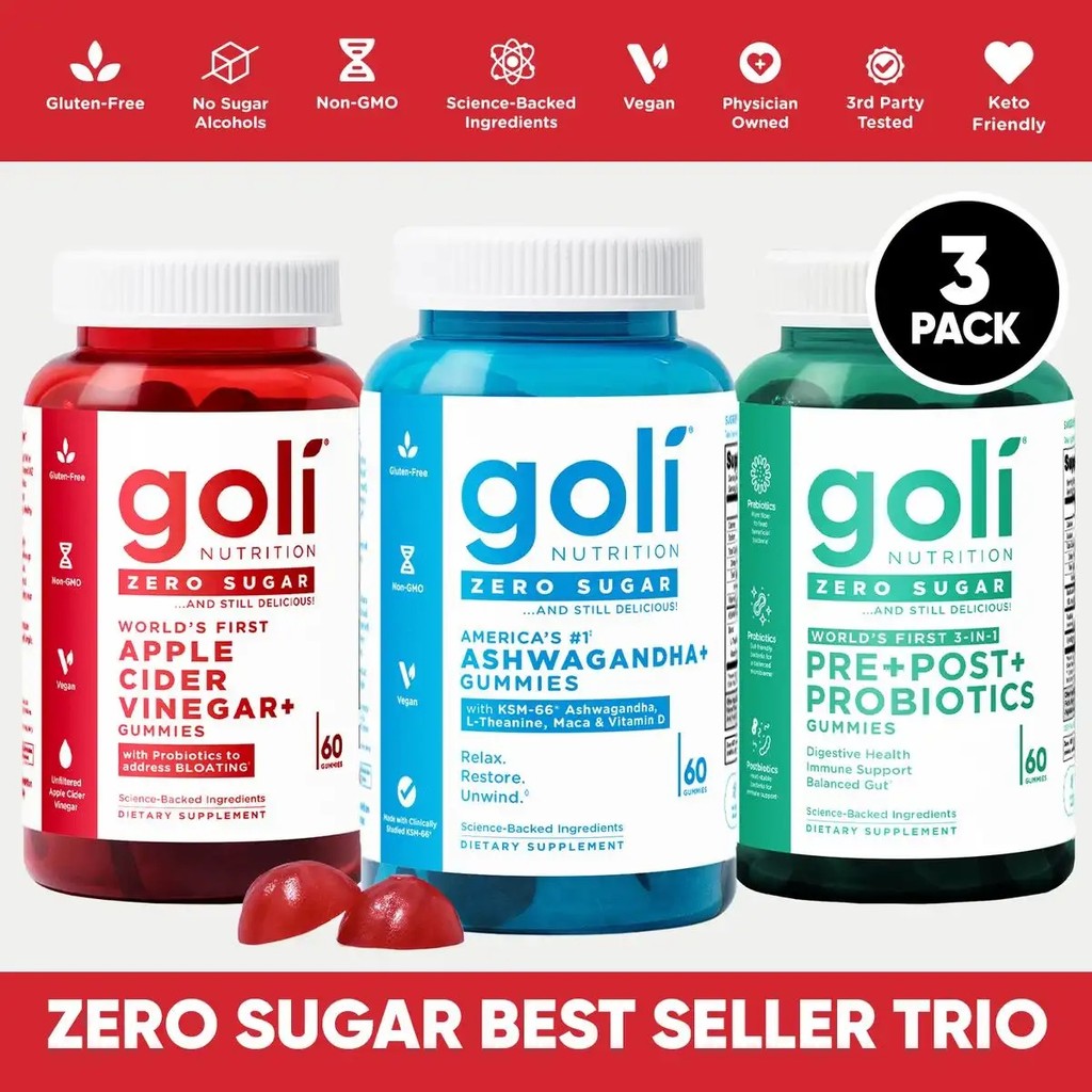 Zero Sugar Best Seller Trio - World's First 3-in-1 Pre, Post, Probiotic, Apple Cider Vinegar with Vi