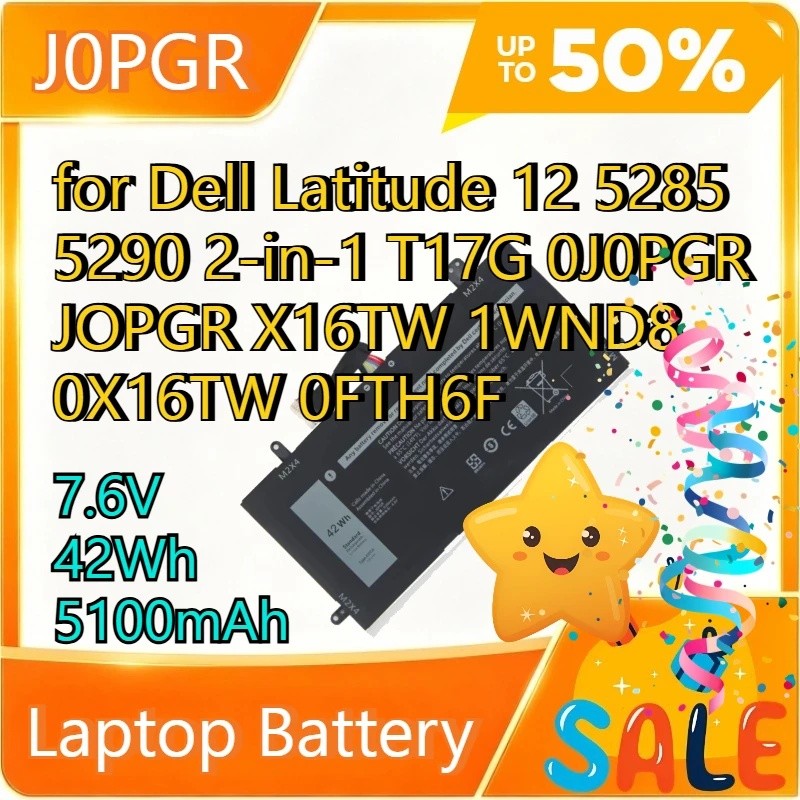7.6V 42Wh J0PGR แบตเตอรี่แล็ปท็อปสําหรับ D ell Latitude 12 5285 5290 2-in-1 T17G 0J0PGR JOPGR X16TW 