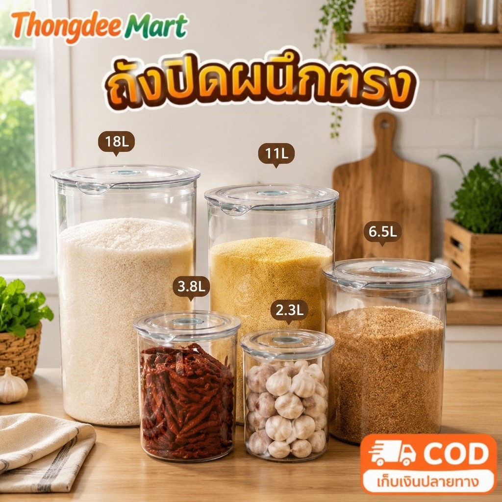 หลดอง ถังเก็บเม็ดข้าวสาร แบบสุญญากาศ มัลติฟิต ถังเก็บเมล็ดกาแฟ ป้องกันความชื้น กล่องเก็บข้าวสาร โหลใส่เครื่องปรุง ถังน้ำ