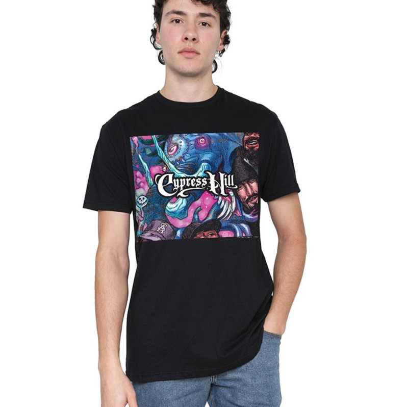 Retro Cypress Hill สีดําพิมพ์เสื้อยืดผู้ชายผู้หญิงสไตล์เดียวกันอินเทรนด์เสื้อยืดแขนสั้นลําลองสินค้าใ