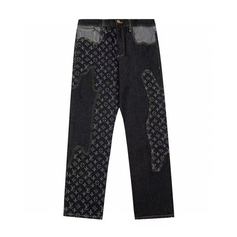 หมายเลขสไตล์: H167 lv. NIGO2 Co-Branded Structure Stitching Full Print Denim Pants Differentiate the