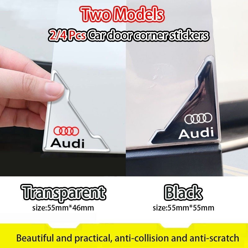 2/4 ชิ้น Audi สีดําโปร่งใสรถสติกเกอร์มุม Anti-collision Anti-scratch สําหรับ Audi Q8 Q3 Q2 Q5 Q7 A8 