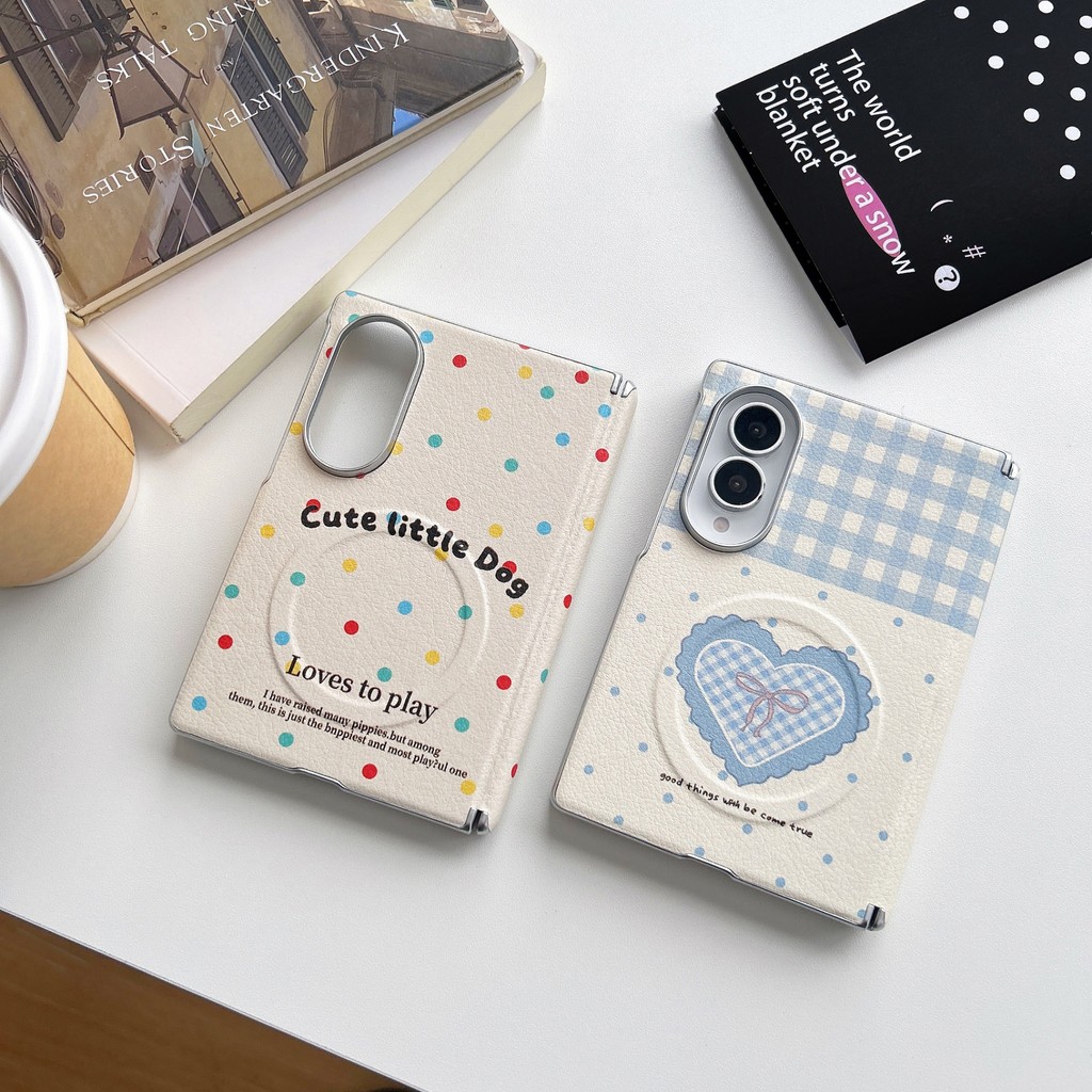 สี Polka Dot Blue Grid Heart เหมาะสําหรับ Samsung Z Fold8/Z พับ 8 Ultra เคสโทรศัพท์แม่เหล็กหน้าจอพับ ZFold8 กระเป๋าแกนกลางป้องกันกรณี Z Fold8 Creative Flip Shock-proof Hard Case แฟชั่นที่ไม่ซ้ํากัน