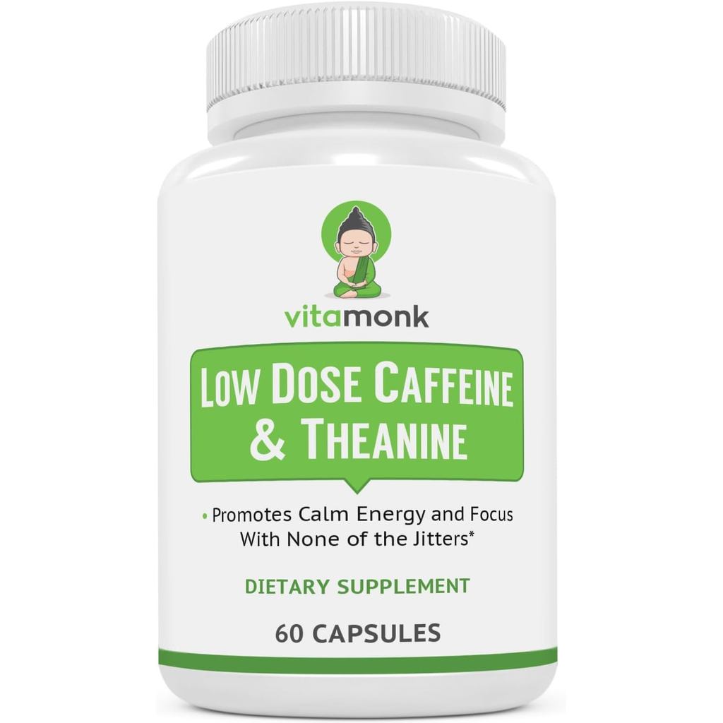 VitaMonk Low Dose Caffeine L-Theanine Pills สําหรับพลังงานปลอดบุหรี่ | เม็ดคาเฟอีนที่มีโดสต่ําพร้อมค