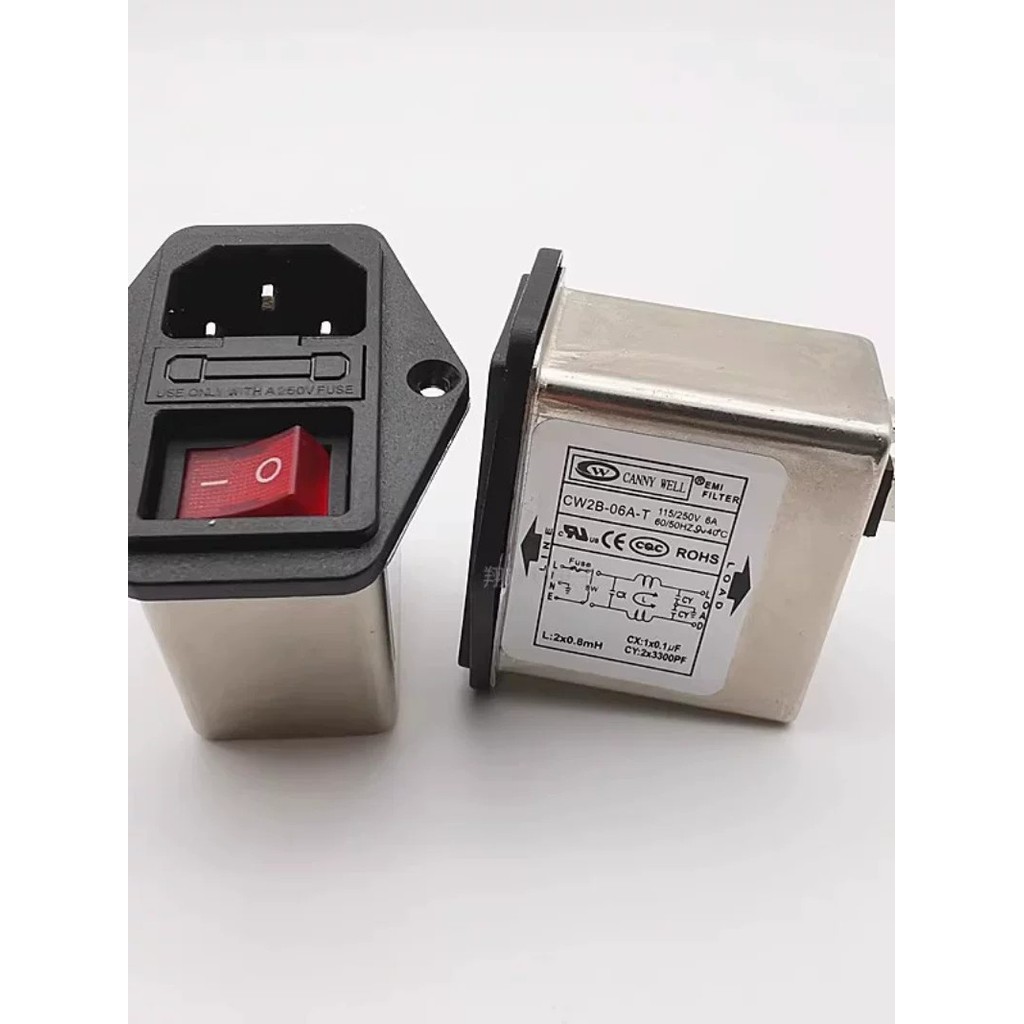 ไต้หวัน CANNYWELL EMI Power Filter CW2B-06A-T ซ็อกเก็ต 220V เฟสเดียว AC ประกันภัย