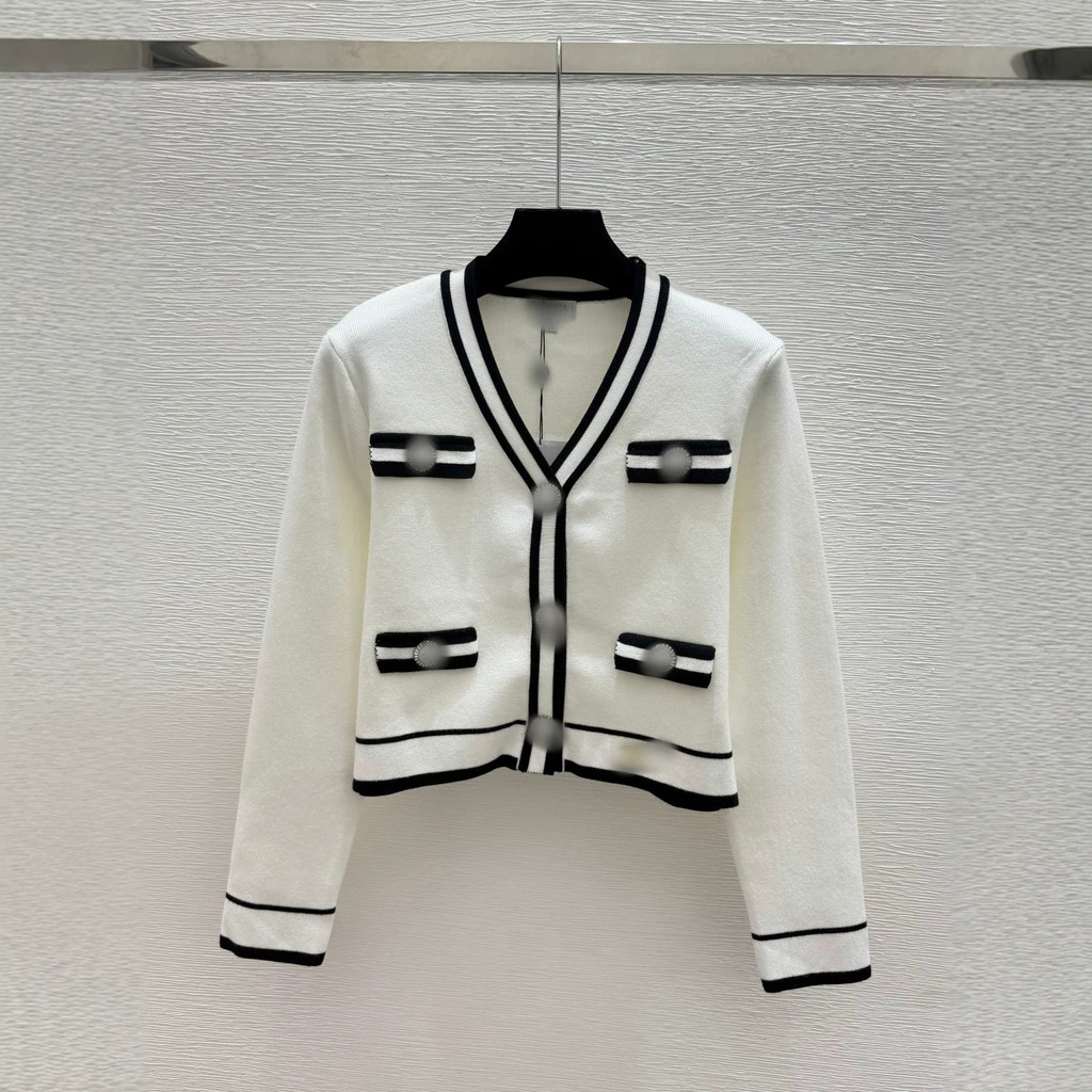 UFHZ CC0'26 ฤดูใบไม้ร่วงใหม่สไตล์ Contrast สี V คอถักเสื้อสเวตเตอร์ถักแขนยาว Casual Top ผู้หญิง