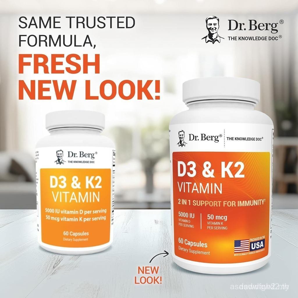 ดร. Berg Vitamin D3 & K2 5,000 IU + MK-7 – 60 แคปซูล – Immune, & Heart Support* w/, Zinc, B6 – 4X La
