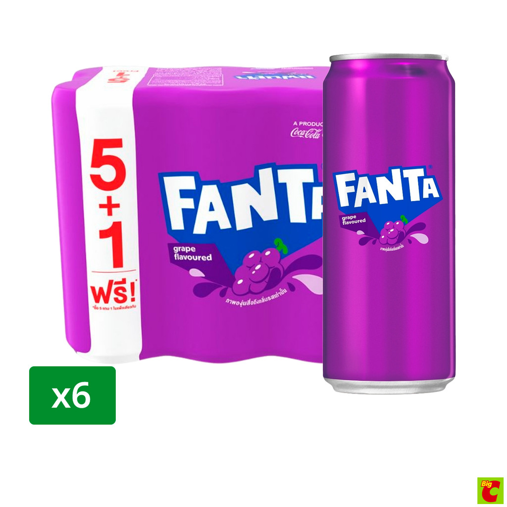[สินค้าส่งด่วน] แฟนต้า น้ำอัดลม น้ำองุ่นป๊อบ 325 มล. x 5+1 ชิ้น