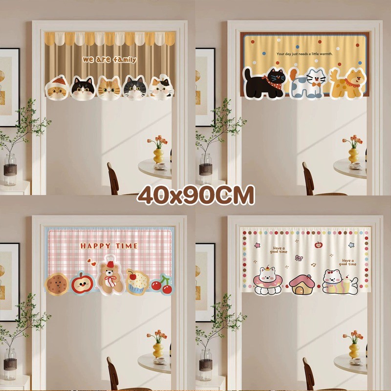COD ม่านประตู ผ้าม่านครึ่ง ผ้าม่านห้องนอน รูปแบบการ์ตูน 40x90CM ติดตั้งง่าย กันฝุ่น ทนทาน ใช้ได้ทั้งห้องนอนและครัว