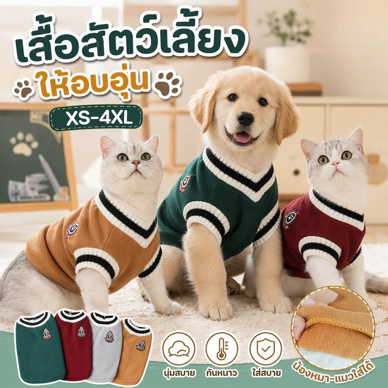 พร้อมส่ง เสื้อสัตว์เลี้ยง ใส่สบาย ระบายอากาศดี น่ารัก ให้อบอุ่น เหมาะสําหรับแมวและสุนัข เสื้อหมา XS-4XL