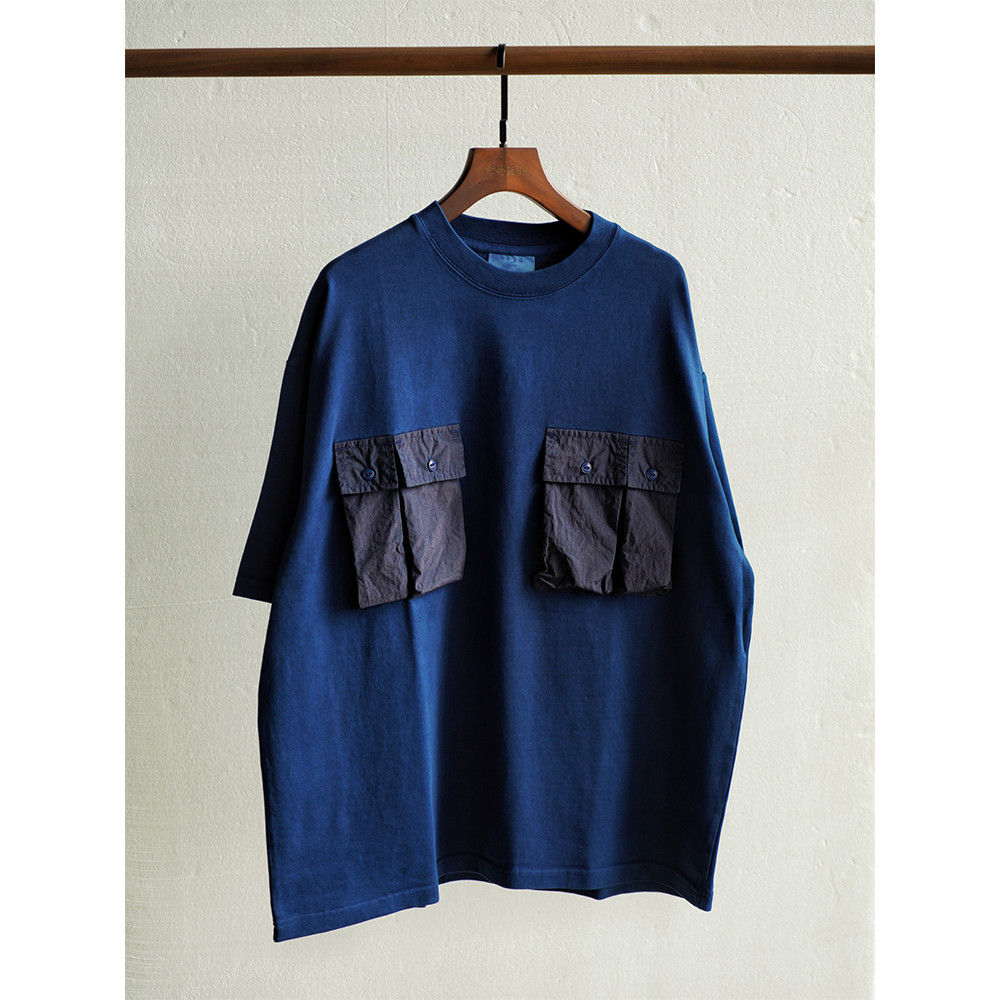 Ichii Blue Dye Handmade วิธีโบราณ Plant Dye หลวม Four-Bag เสื้อยืดแขนสั้นสบายๆรอบคอครึ่งแขน
