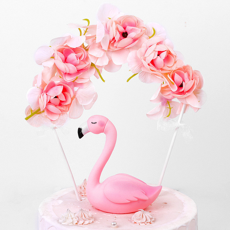 Kawaii Flamingo เค้กตกแต่งหุ่นสมจริง Flamingo Topper สําหรับวันเกิดขนมตกแต่งโต๊ะ