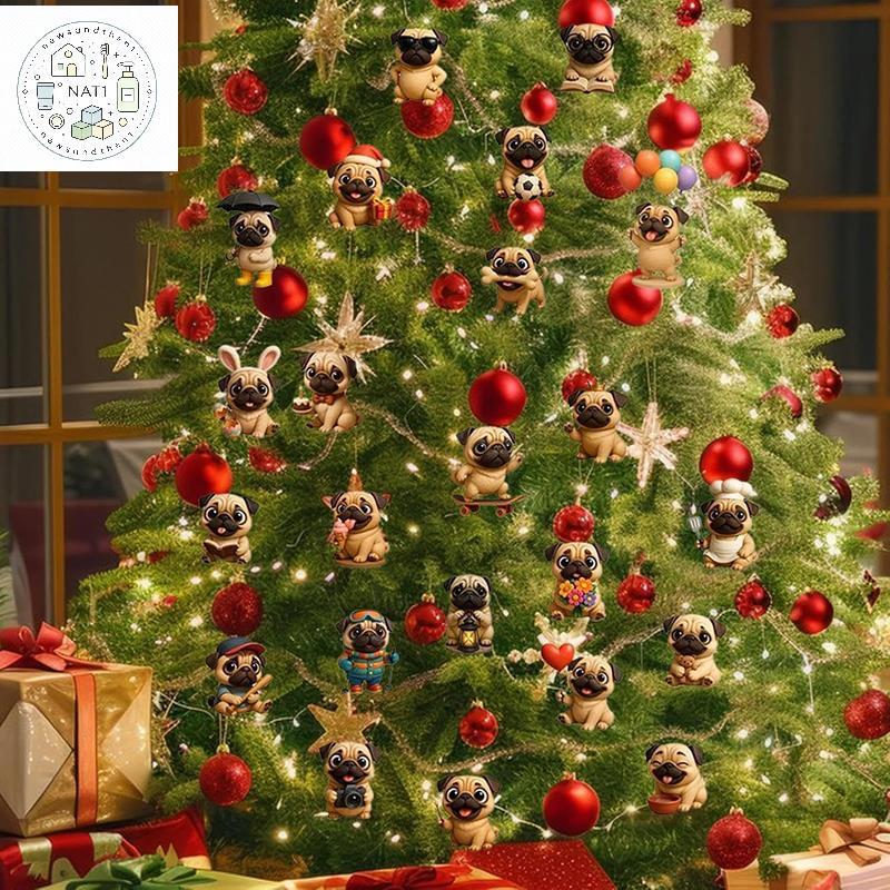 Newsandthen1 Pug Advent Calendar 2025, 24 วัน Christmas Advent ปฏิทินน่ารัก Pug Dog แขวนเครื่องประดั