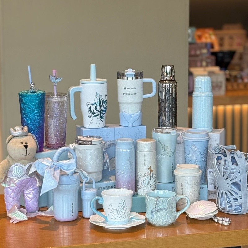 Starbucks 2026 Ocean Mermaid Collection แก้วเซรามิคสแตนเลส 2-Way แก้วฟางฉนวนของขวัญ