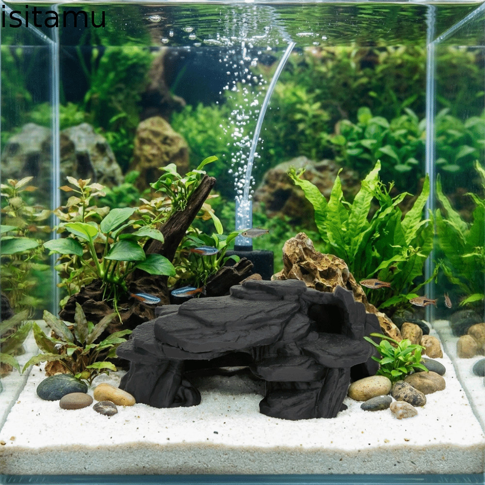 ISITAFT พิพิธภัณฑ์สัตว์น้ําที่พักพิงปลา, เนื้อสมจริงจําลองหินตู้ปลา Rockery เครื่องประดับ, พลาสติกเหมือนจริง 3D การพิมพ์กุ้งปลา Habitat เต่า Resting Terrace