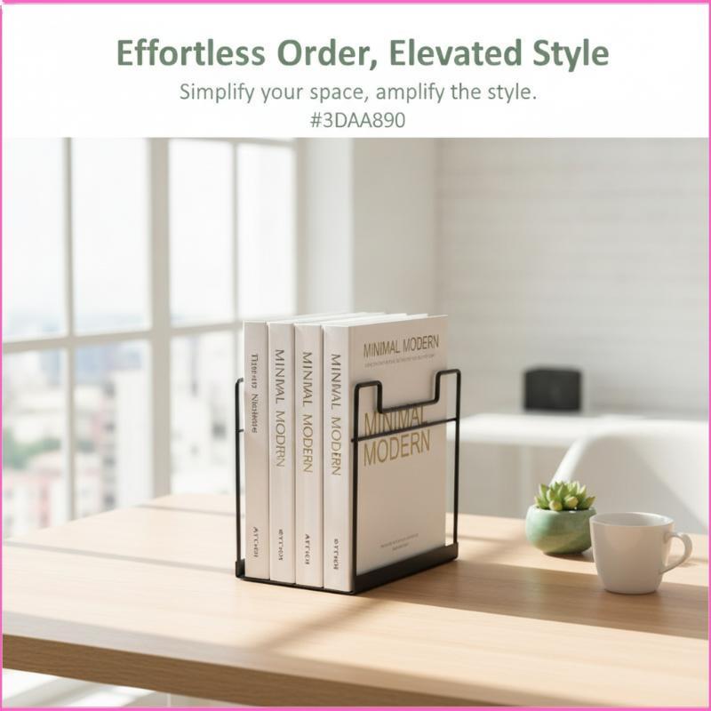 Luckyei 2 ชิ้น Wrought Metal Bookends พร้อมแผ่นกันลื่น Simple Desktop Book Holder สําหรับโฮมออฟฟิศโร