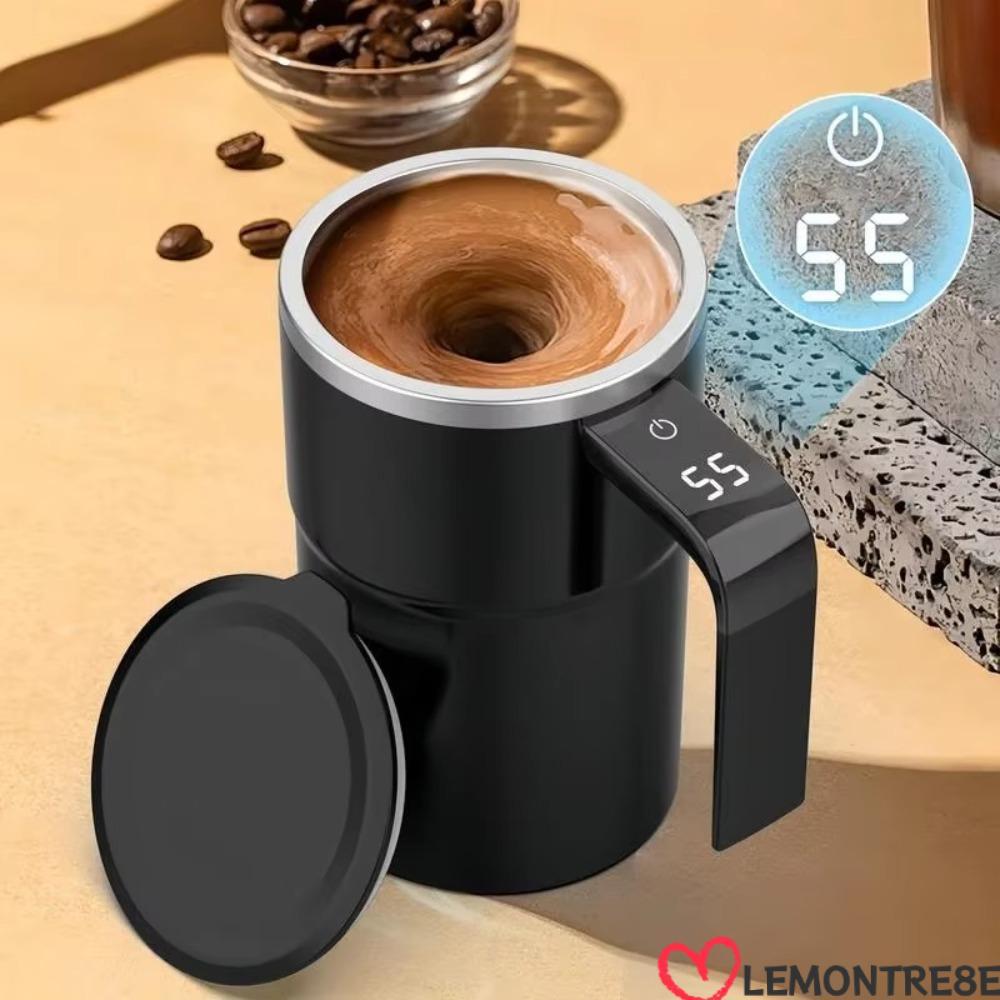 LEMONTREE ถ้วยกาแฟไฟฟ้าขนาดเล็ก, 380ML พร้อมฝาปิดถ้วยผสมอัตโนมัติ, ชาร์จ USB แบบพกพา LED แสดงอุณหภูมิอุ่นถ้วยกวนอัตโนมัติสําหรับกาแฟ/นม