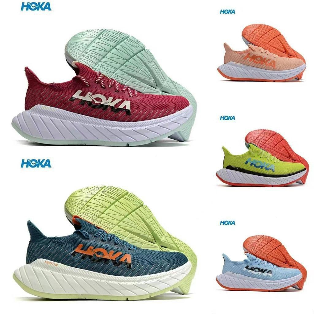 พร้อมสต็อก Hoka X3 สไตล์ใหม่ผู้ชายผู้หญิงแผ่นคาร์บอน Racing เบาะรองนั่งน้ําหนักเบา Road กีฬารองเท้าว