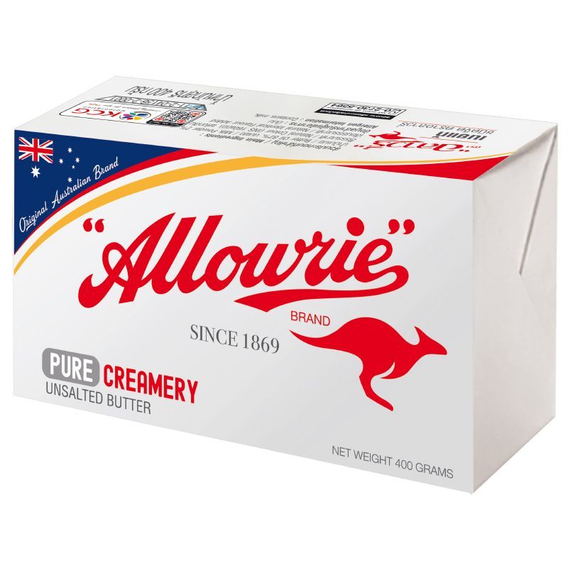 อลาวรี่เนยสดรสจืด 400กรัม Allowrie Unsalted Butter 400g. [หมายเลขบาร์โค้ด 8850332162196]