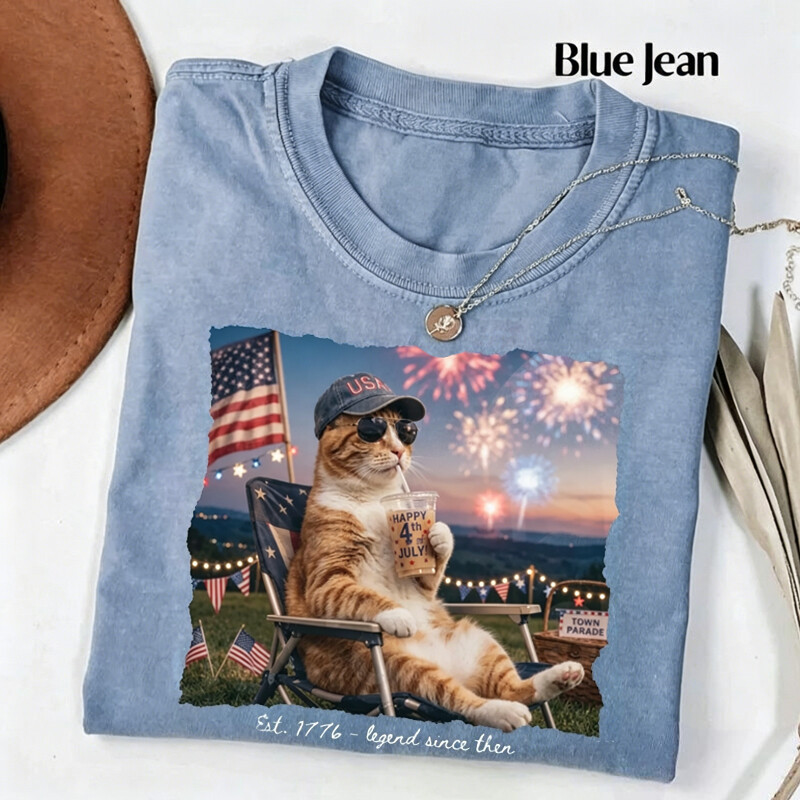 เสื้อยืดแมวตลก 4th of July Cat