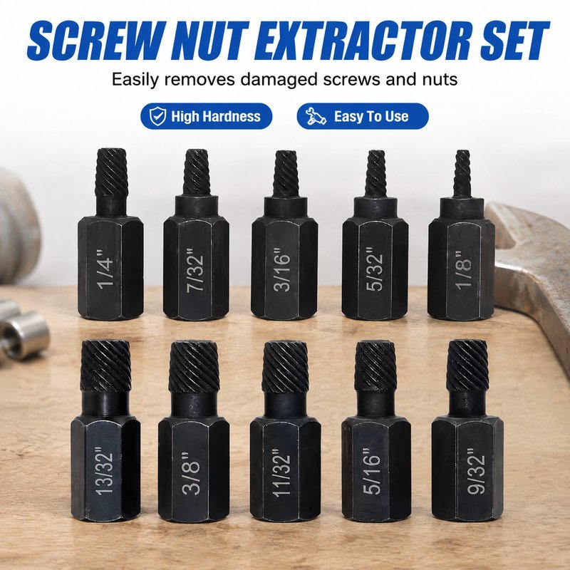 Screw Extractor 10 ชิ้น ชุดดอกถอนน็อตหัวเสีย เหล็ก 40Cr ร่องเกลียวซ้าย ช่วยถอดสกรูรูด สกรูหัก และโบลต์เสียหาย
