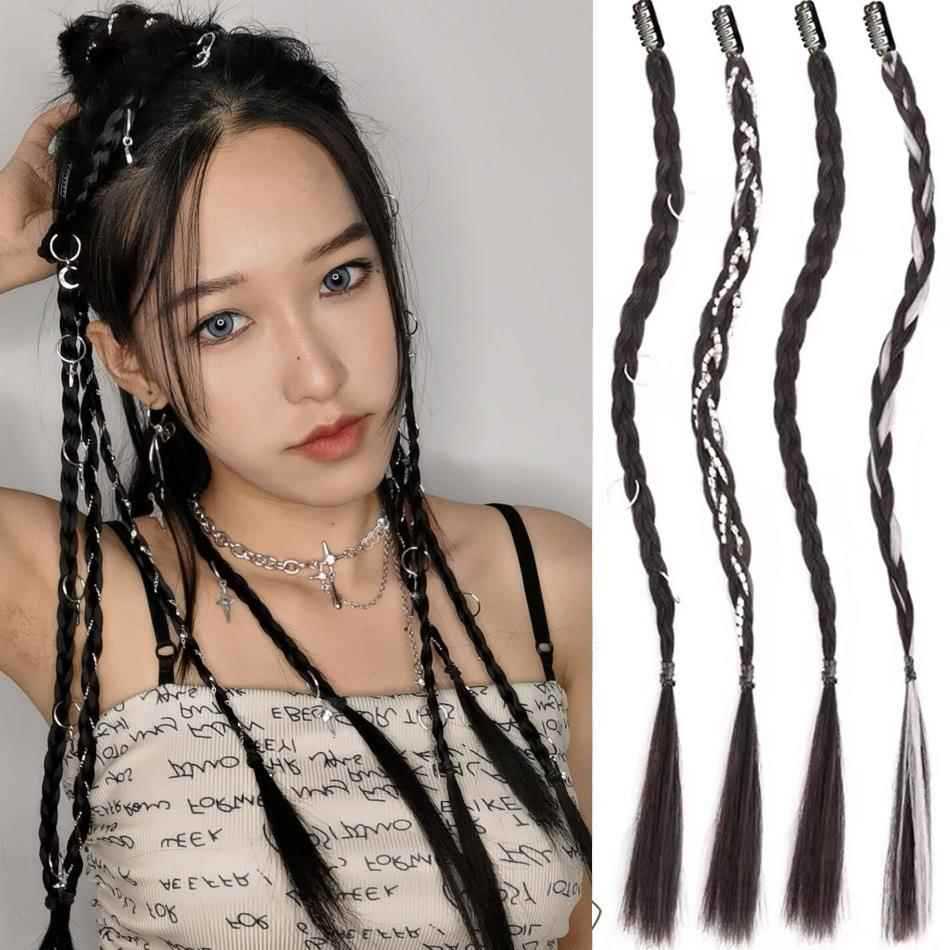 ผมปลอม ผมเปียปลอม วิกผม Braids สกปรก Braids y2k หวานเย็นสาวร้อน Twist Braids มวย Braids ถักแถบคาดศีร