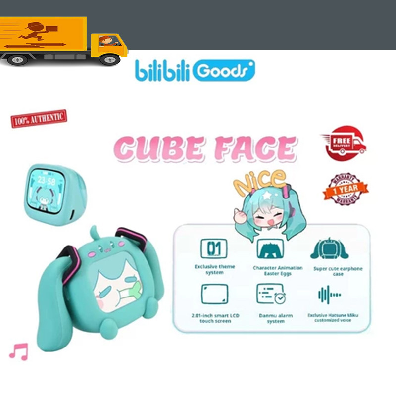 BilibiliGoods Hatsune Miku CUBE FACE หน้าจอสัมผัส LCD หูฟังบลูทูธไร้สายจริง