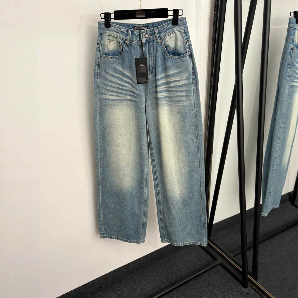 DYAZ Chrome Hearts กระเป๋าหลังผู้หญิง Horseshoe ปัก Cross แฟชั่น Distressed Washed Denim กางเกง