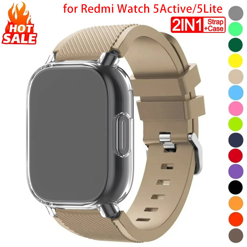 2 in 1 สายซิลิโคน + TPU Case (ไม่มีนาฬิกา) เข้ากันได้กับ Redmi Watch 5 Active/5 Lite Strap Sport Band Soft Case พร้อมตัวป้องกันหน้าจอ