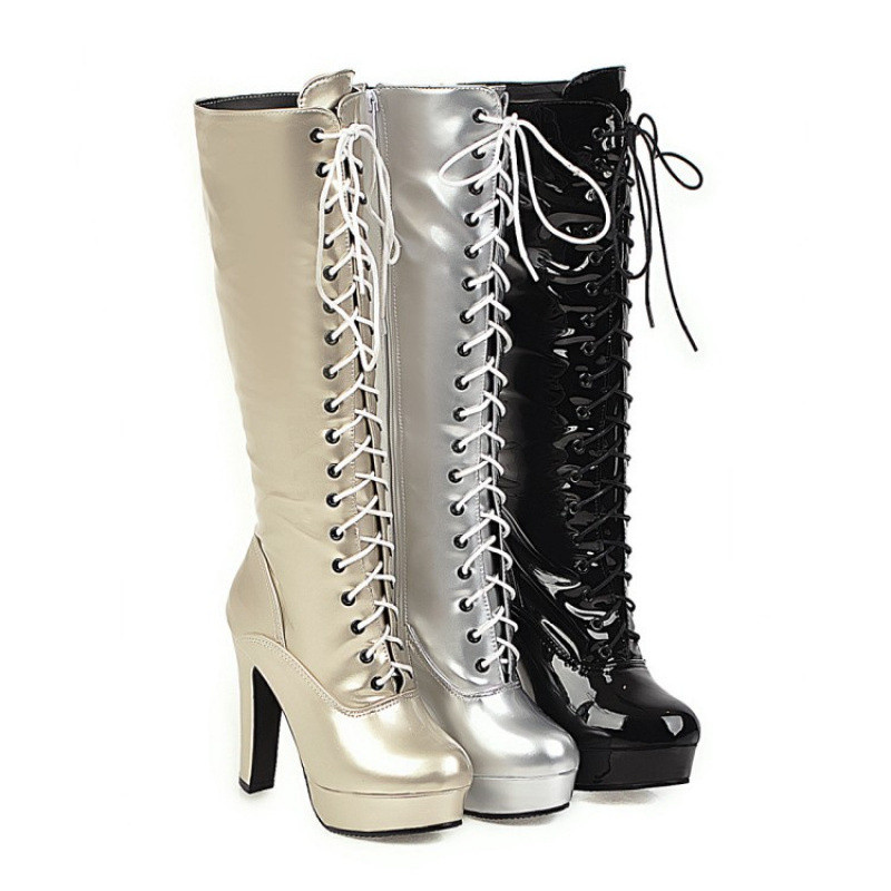 Stage Boots Womens Boots Lace-Up Womens Boots Womens Shoes Long Boots