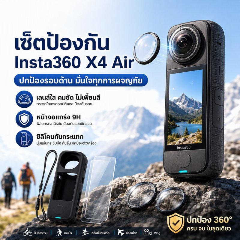ฟิล์มนิรภัยหน้าจอ Lens Guard Insta360 X4 Air อุปกรณ์ป้องกันเลนส์และหน้าจอ ใสคมชัด กันรอยขีดข่วน