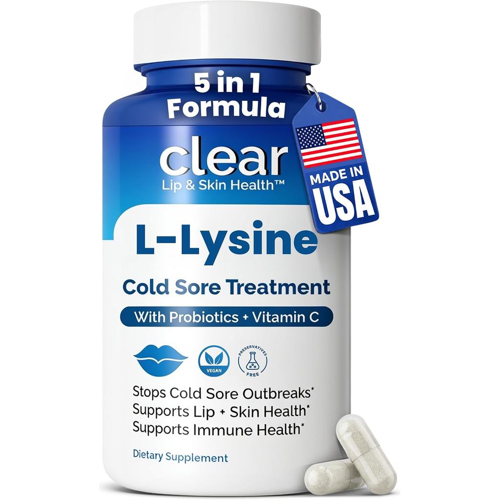 Lysine Cold Sore Treatment, L-Lysine Capsules พร้อมโปรไบโอติกและวิตามินซี