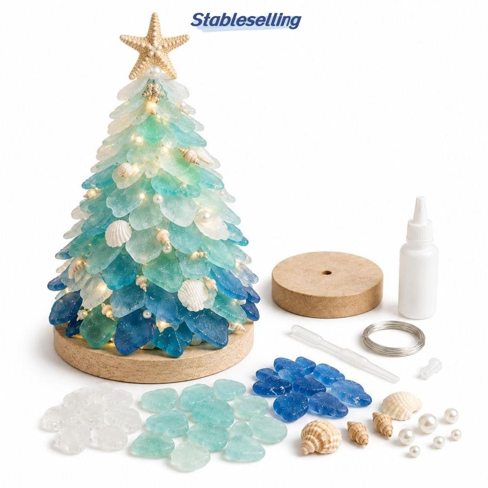 STABLESELLING DIY Christmas Tree Craft Kit, Handmade Sea Glass Weaving Sea Glass Material DIY Sea Gl