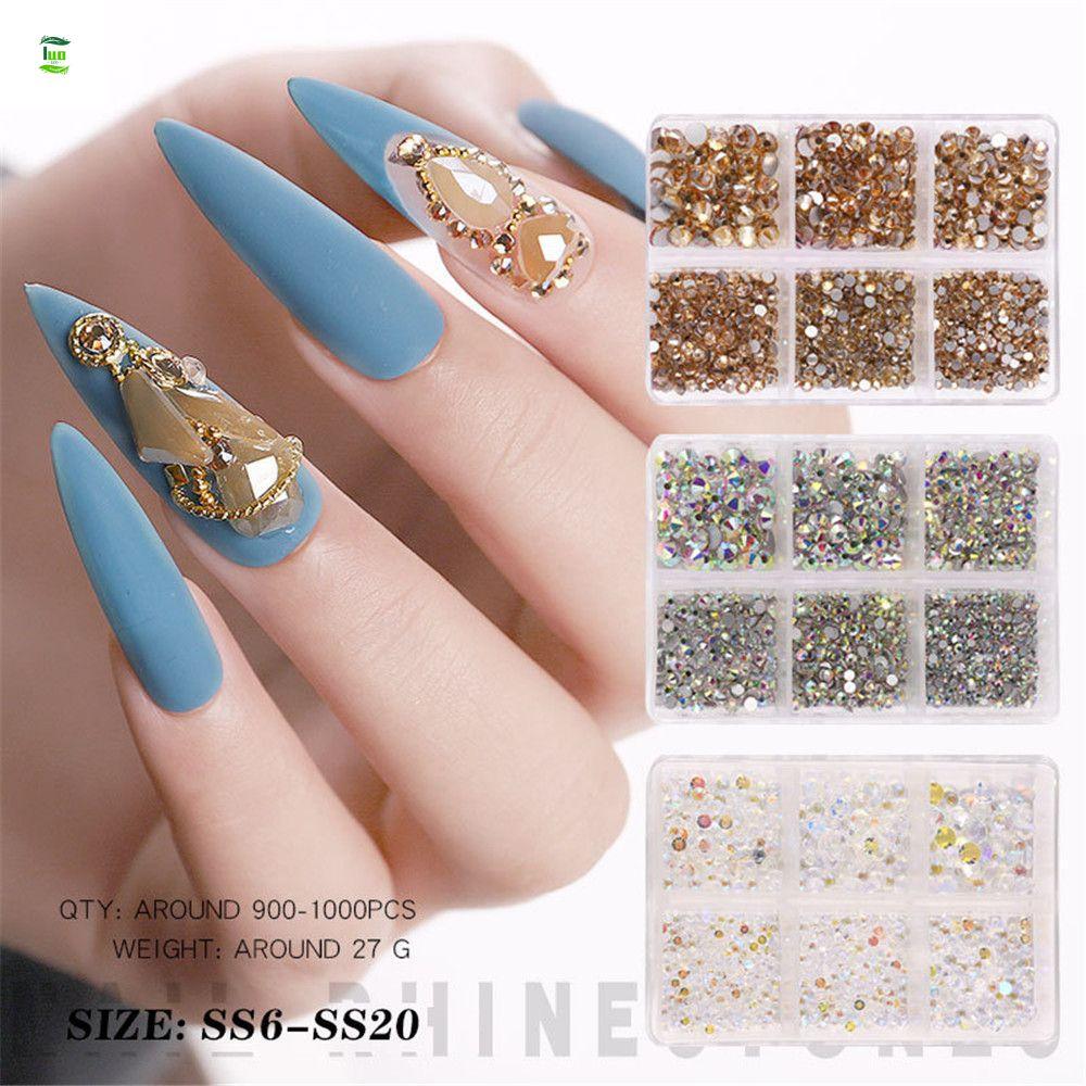 LUOLVTH 1000 ชิ้นเล็บ Rhinestones ss6-ss20 แก้วหิน DIY เล็บ Glitter อัญมณี