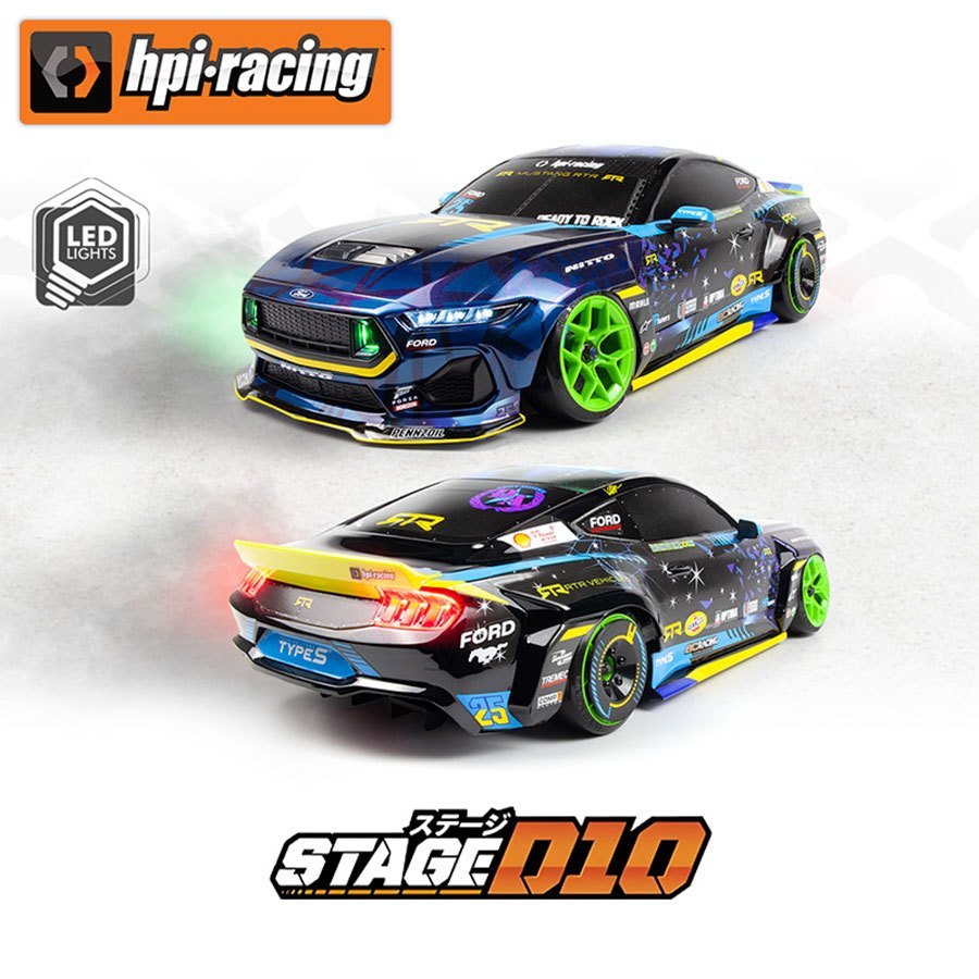 【RC】HPI Stage D10 Vaughn Gittin JR ได้รับอนุญาต Ford Mustang 1/10 RWD ไฟฟ้า RC Drift รถ RTR 161004