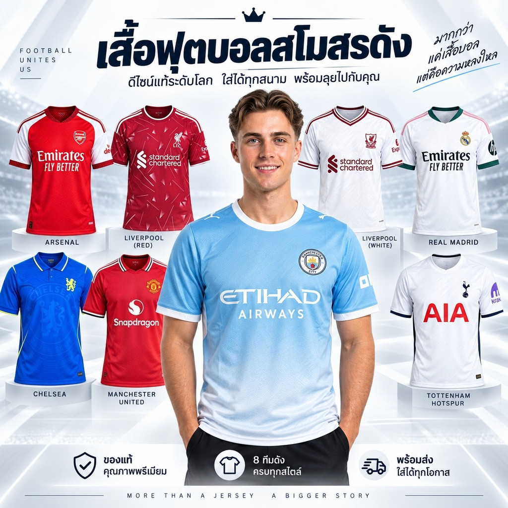 พร้อมส่งเสื้อบอลลีก2026เกรดแฟนบอล ผ้าดี แมนยูเชลซีสเปอร์สรีอัลมาดริดแมนเชสเตอร์ซิตี้อาร์เซนอลลิเวอร์พูล ส่งไวจากไทย