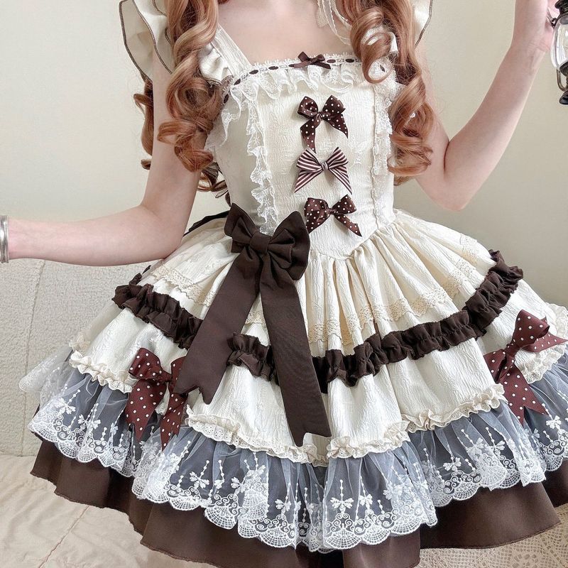 [ครีมคาราเมล] Lolita Dress Princess Dress Cute jsk Lolita Sweet Dress